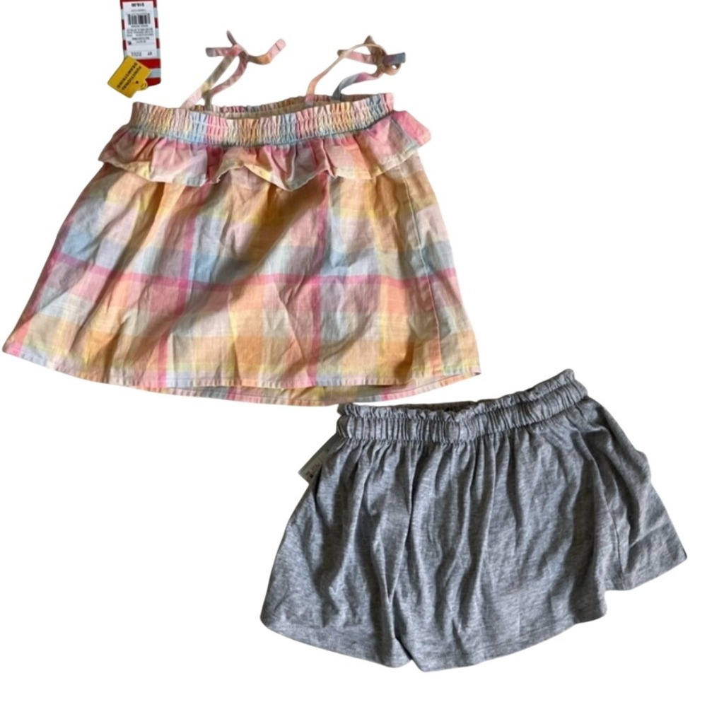 Cat &‎ Jack Girls Size 4/5 2 Pc Bundle Plaid Top Gray Skort NWT